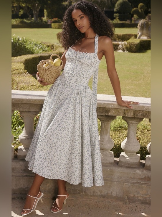 House of CB Dresses & Skirts - 🩷Firm Price🩷Adabella white bluebell print cotton halter sundress